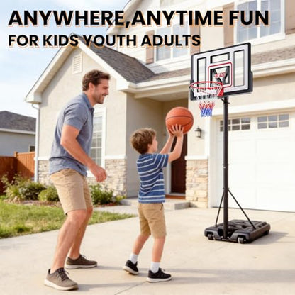 Portable Basketball Hoop 44” Backboard, 6–10FT Adjustable Outdoor Basketball Goal with Stable Fillable Base & Wheels, Shatterproof System for Kids, Teens & Adults - color: White