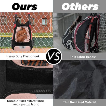 Goloni | Baseball Backpack,Baseball Bag for Adult,Softball Bat Bag with Shoes Compartment,Large Main Compartment for Helmet & accessories, Fence Hook