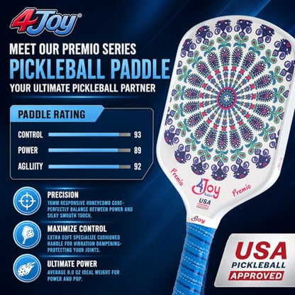 4Joy Pickleball Paddle Premio Series - Thermoformed Premium T700 Carbon Fiber Pickleball Paddless - Professional Pickleball Rackets for Women & Men - 16mm Honeycomb Core - USAP Approved - style: Union Pack: Fitz