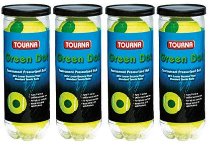Tourna Green Dot Tennis Balls in a Pressurized Can, 4 Pack(12 balls), USTA Approved