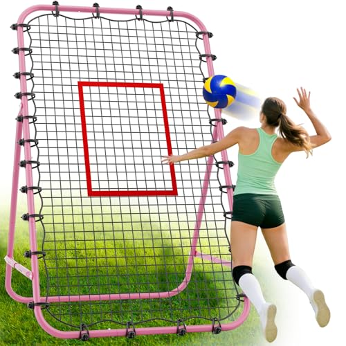 Adjustable Volleyball Rebounder Net 7x4 FT - Ultimate Training Equipment for Volleyball & Lacrosse Enhanced Bouncing System for Volleying, Bumping, and Spiking Drills - color: Pink