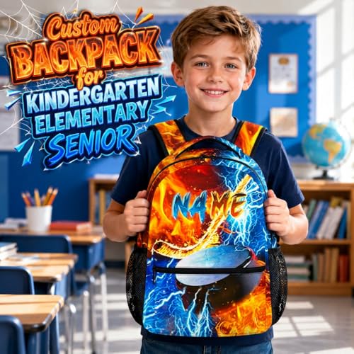 Custom Backpack for Kids Boys Hockey Bookbag for School Elementary Middle Primary, Lightweight Back to School Supplies - color: Blue