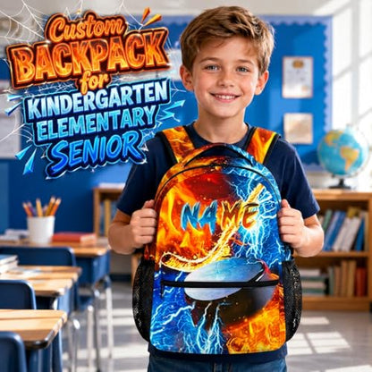 Custom Backpack for Kids Boys Hockey Bookbag for School Elementary Middle Primary, Lightweight Back to School Supplies - color: Blue