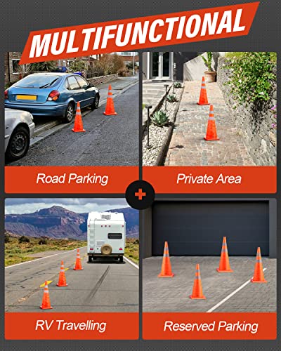 RoadHero 28 Inch 2 Pack Collapsible Traffic Safety Cones, Multi Purpose Pop-up Cones with Reflective Collar for Road Safety, Orange Cones for Driving Training, Parking Lots