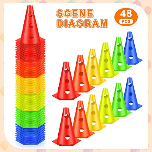 Tuanse 48 Pcs Training Cones for Sports Outdoor Indoor Plastic Agility Cones 9 Inch Field Marker Cone Sports Flexible Cone for Soccer Football Basketball Training, Events, Activity, Drills, Traffic