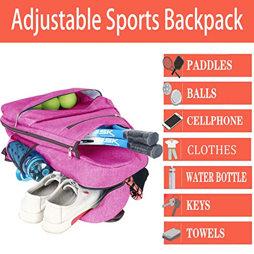 ACOSEN Tennis Bag Tennis Backpack - Large Tennis Bags for Women and Men to Hold Tennis Racket,Pickleball Paddles, Badminton Racquet, Squash Racquet,Balls and Other Accessories - color: Rose Red
