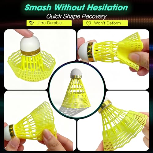 AboveGenius Glow in The Dark Badminton Birdies 6 PCS, 360° Nylon LED Badminton Shuttlecocks for Family Backyards Practice, Long Lasting Light Up Birdie Balls Set for Indoor Outdoor Sports Activities