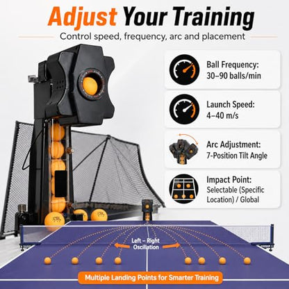 Table Tennis Training Machine,Variable Rhythm & Oscillating Head,Beginners Ping Pong Robot,for Solo Practice,Helping Players Train Strokes