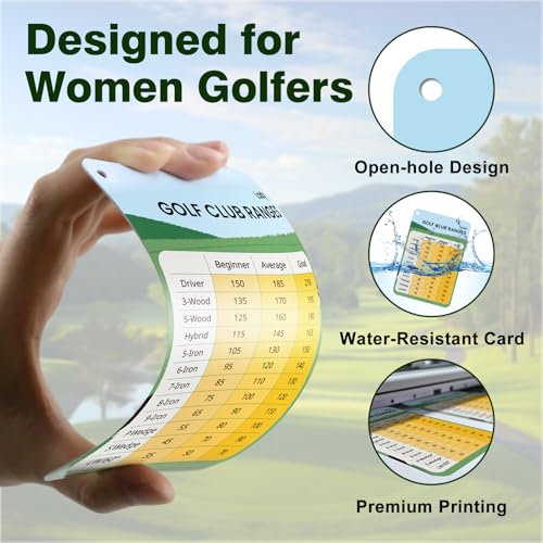 Golf Club Distance Card, 2 Pack Waterproof Golf Yardage Card, Range Chart, Quick Reference Guide with Clip, Golf Accessories for Men and Women Golfers - color: 2PCS Yellow-Lady