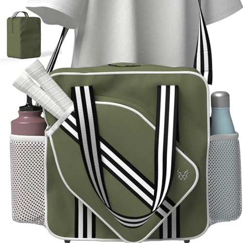 Pickleball Tote Bag - Detachable Cooler & Fence Hooks – Large Sports Bag for Women & Men, Holds Paddles & Balls - color: Khaki