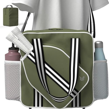 Pickleball Tote Bag - Detachable Cooler & Fence Hooks – Large Sports Bag for Women & Men, Holds Paddles & Balls - color: Khaki