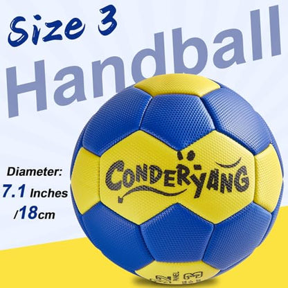 Handball Ball with Pump Needle PU Blue and Yellow Hand Ball Balls Single Handball Attractive and Durable Design for Youth League Game Training Practice - size: 7.1 Inch ，Size3