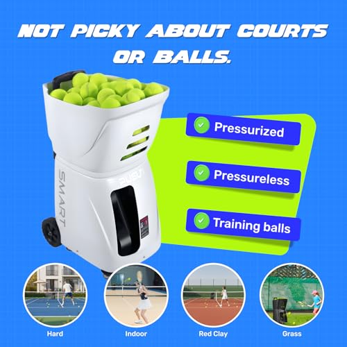PUSUN｜PT-Smart Tennis Ball Machine: App Control with 12 Built-in Training Modes,6-Level Spin,28-Pt,75 MPH,32.6 lbs,100+ Ball,5H Battery, Portable, for Tennis/Padel,Training, Practice,Beginners to Pros - color: White