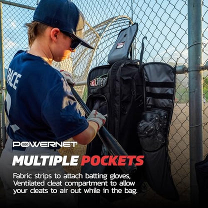 PowerNet Optimus Catcher's Bag, Rolling Equipment Bag Holds All Baseball & Softball Gear, 7 Internal Bat Sleeves, Cleat Compartment, Personalization Panel & Hooks - style: Optimus Catcher's Gear Bag