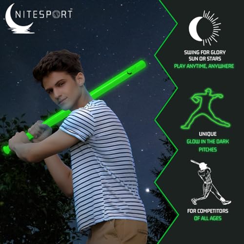 Glow in The Dark Plastic Baseball Bat w/ 3 Glow in The Dark Plastic Baseballs Bundle UV Flashlight Included (Electric Lime)