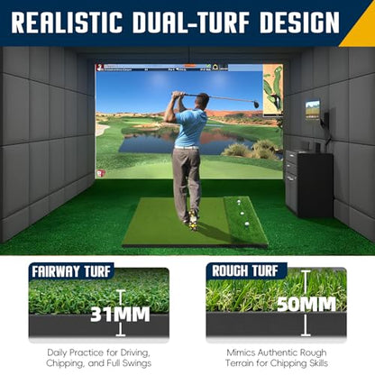 Dual-Turf Golf Mat 36mm: 5x4ft/5x5ft Extra Thick Golf Hitting Mats Practice Outdoor Indoor, High-Density Artificial Hitting Training Matt for Garage Chipping Driving Swing, Ideal Gifts for Men Dad - style: 5‘X5’ Thickened- 31mm