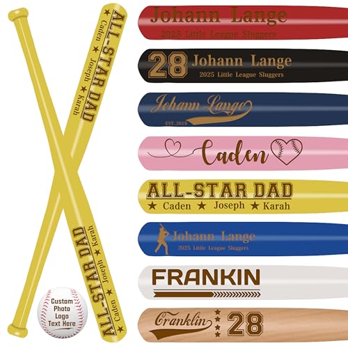 Personalized Mini Baseball Bat 18″Custom Wooden Bat Engraved Name Logo Number Customized Mini Bats for Tee Ball Small Training Baseball Gifts for Teams, Little League, Players,Games - color: Yellow