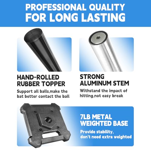 Baseball Softball Batting Tee – 25” to 43”Height Adjustable Hitting Tee with Heavy Metal Base, Durable Aluminum Stem & Rubber Top – Portable Baseball Tee for Batting Practice, Softball Tee Training