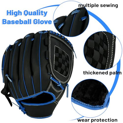 Baseball Glove,Baseball Softball Mitt with Ball for Kids Youth Adults Training and Beginner,Right Hand Throw,Left Hand Glove - color: Black Blue, size: 10.5"