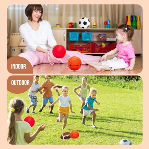 Soft Balls for Toddlers 1-3 3-5, Easy to Grip Toddler Toys 4 Pack 5" Small Balls & Pump - Mini Football Soccer Basketball Dodgeball - First Birthday Gift Baby Toys for Babies Boys Girls - color: 4 Inflatable Balls 5"