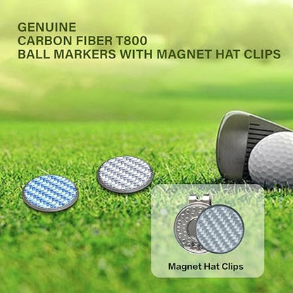 SANDIAN [Full Set], Golf Ball Markers Carbon Fiber T800 Full Set with Genuine Brown Leather Belt Clip Tee Holder Pouch, Magnetic Hat Clips, Storage Case [Brown Leather]
