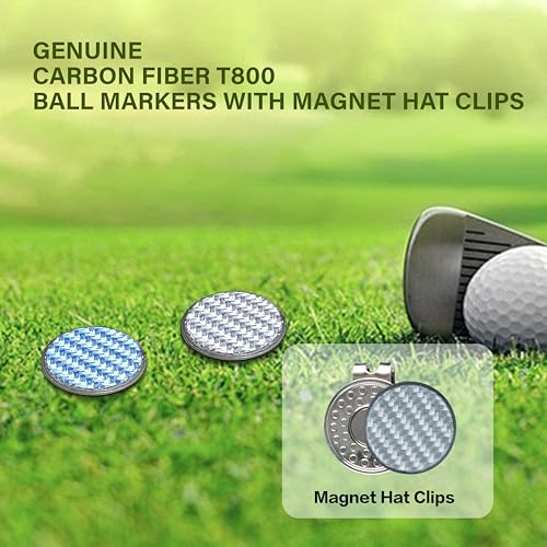 SANDIAN [Full Set], Golf Ball Markers Carbon Fiber T800 Set with Genuine Black Leather Belt Clip Tee Holder Pouch, Magnetic Hat Clips, Storage Case [Black Leather]