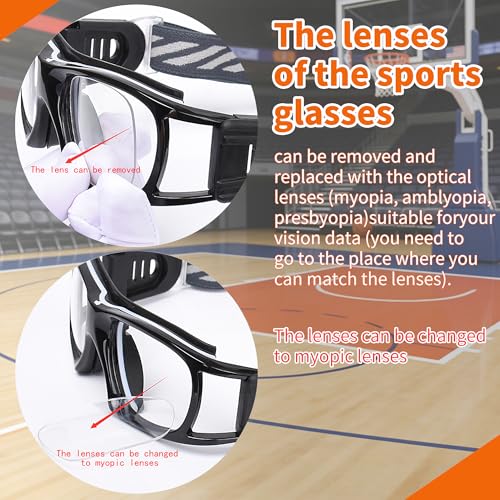 SooGree Sport Glasses for Men Women Basketball Football Sport Goggles Anti Fog Shock Collision Wearable Glasses - color: Black Frame Black Pad