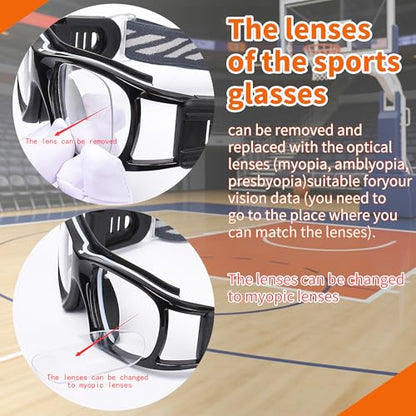 SooGree Sport Glasses for Men Women Basketball Football Sport Goggles Anti Fog Shock Collision Wearable Glasses - color: Black Frame Black Pad