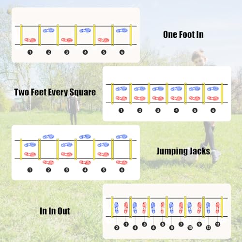 Agility Ladder, Speed Training Equipment Set, 20ft 12-Step Agility Ladder with 4 Fixed Steel Spikes, 5 Resistance Bands, 12 Football Cones, Jump Rope, Running Resistance Umbrella for Kids Teens Adults