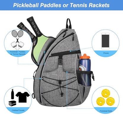 WOLT Pickleball Bag,Crossbody Sling Bags for Women Men,Pickleball Backpack with Fence Hook for Tennis, Racketball - color: Grey_Left