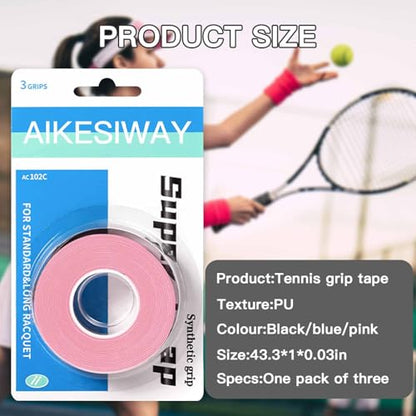 Tennis Racket Grip Tape 3 Pack - High-Tack PU Overgrip with Sealing Tape, Non-Slip & Sweat-Absorbent for Tennis & Badminton | Enhanced Control, Pro Performance & Long-Lasting