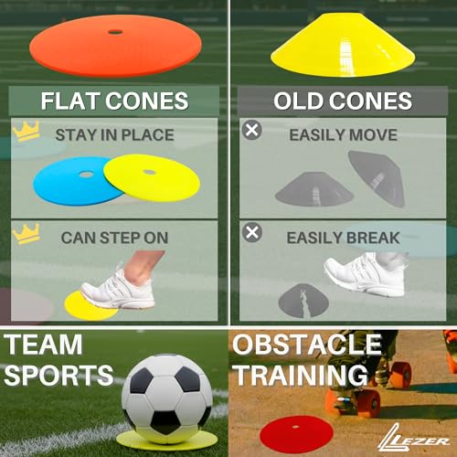 LEZER 9 Inch Flat Cones, Spot Markers, Soccer Cones, Field Court Markers, Sit Spots, Flat Discs, Soccer Training Equipment, Agility Practice, Football, Made in Taiwan - style: 9 inch with 12 pcs