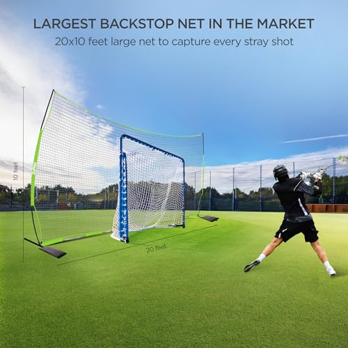 Lacrosse Backstop Net 20x10 ft Basketball Backstop Net for Backyard Sport Netting Barrier Ball Stop Net Includes Portable Carry Bag 2 Sand Bags 4 Ground Stakes