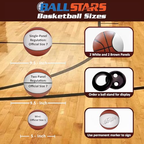 Autograph Blank Basketball - Official Sizes - One Large White and 6 Brown Panels Signable Basketball Trophy - Autograph Basketball Gift - style: Regulation Size Without Base