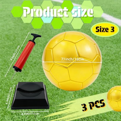 Gold Soccer Ball Size 3 Autograph Football with Display Stand and Air Pump for Trophies, Awards, Championship Party