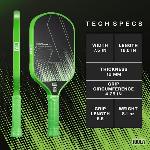 JOOLA Ben Johns CAS 16mm Carbon Fiber Pickleball Paddle - CAS Surface Tech - Control & Power Paddle - USAP Approved - Aero Curve - Feel-Tec Pure Grip - NFC Chip - color: Jolt Green, size: Hyperion