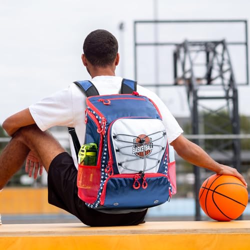 Basketball Bag Backpack with Ball Compartment & Shoe Pocket – Gym Bag for Basketball, Soccer, Football, Volleyball – Large Capacity Athletic Backpack for Youth & Adults, Basketball Gifts - color: Navy