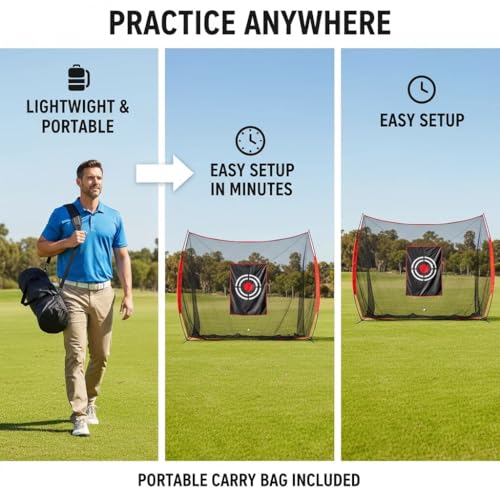 Golf Net Backyard Driving Practice - 10x8ft Heavy Duty Hitting Nets with High Impact Screen for Home Indoor Garage Swing Training Aids Outdoor Sports