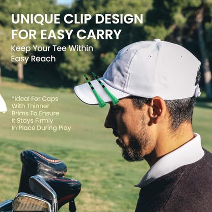 Golf Tees Plastic 3 1/4 Inch with Built-in Hat Clip 20 Pack, Unbreakable 4-Prong Striped Tees for Consistent Height, Bright Colors with Quick On-Course Access Design - color: Green
