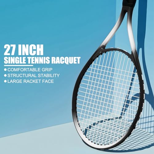 27-inch Beginner Tennis Racque for Adult - Light Adult Singl Racquet Set for Women Men with Carry Bag - color: Black