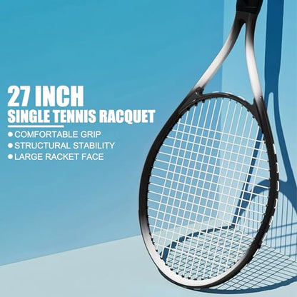 27-inch Beginner Tennis Racque for Adult - Light Adult Singl Racquet Set for Women Men with Carry Bag - color: Black