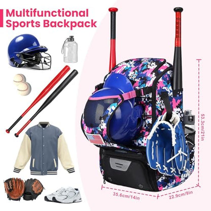 Baseball Backpack Bag | Waterproof Softball Bat Bag With Shoe Compartment, Helmet Holder & Fence Hook | Lightweight Sports Equipment Backpack For Bat, Glove, Ball & Training Gear