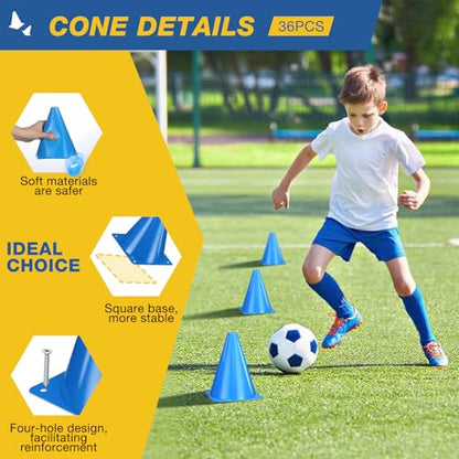36pcs Cones 7 Inch Soccer Cones and Plastic Traffic Cones, Durable Cones for Sports Training, Ideal for Soccer, Basketball, Football, Skating, and Agility Drills Practice - color: blue