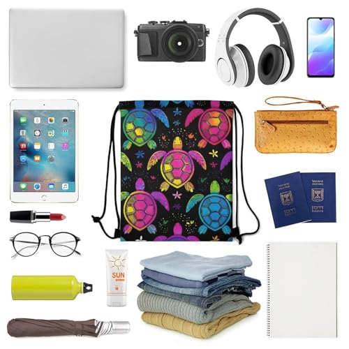Travel Drawstring Backpack Beam Bag Large Capacity for Volleyball Baseball Sports Equipment Men Women Unisex, Paisley Neon Turtles Bags - color: Picture (357)