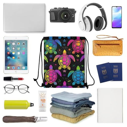Travel Drawstring Backpack Beam Bag Large Capacity for Volleyball Baseball Sports Equipment Men Women Unisex, Paisley Neon Turtles Bags - color: Picture (357)