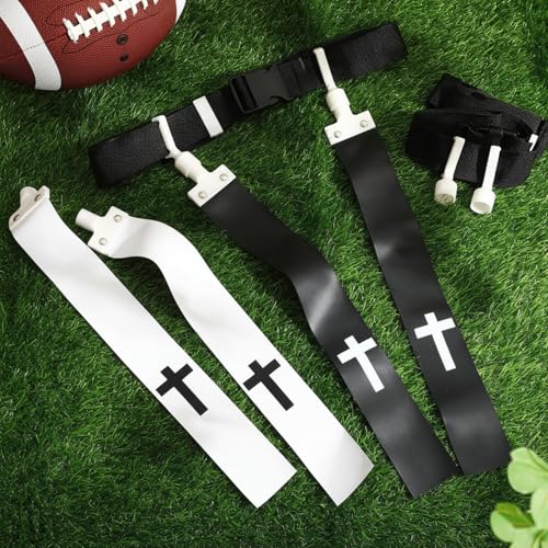 Peryiter 2 Set Player Flag Football Belt Christian Cross Adjustable Football Belts and Flags for Players Youth Adults Sport Team Training Competition