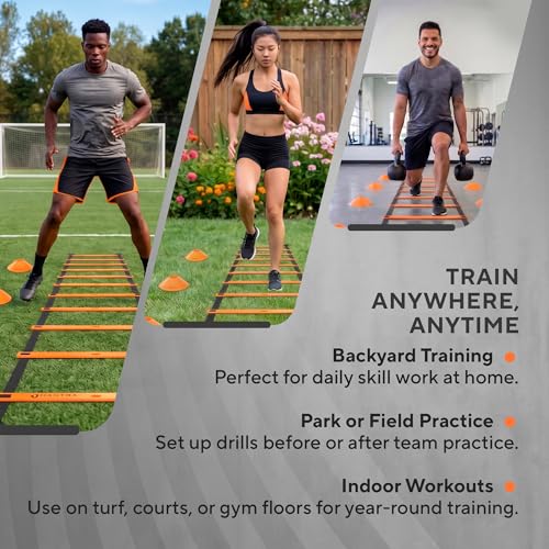 Agility Ladder Set, 12-Rung Speed Ladder + Training Cones, Soccer Training Equipment, Footwork Drills Kit, Speed & Agility Equipment, Football Practice Equipment, Basketball Gear