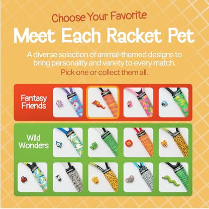 Racket Pets Kids Tennis Racket Dampener & Matching Overgrip Tape, Performance Shock Absorbing Dampener for Tennis Racket & Fun Animal Print Tennis Wrap Grip Tape - style: Lion
