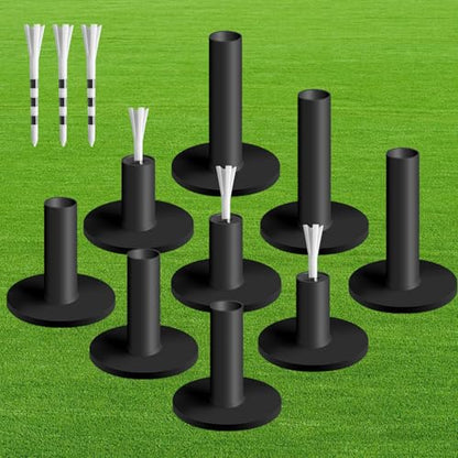 FINGER TEN Golf Rubber Tees Driving Range 3 Inch 1.5'' 2.25'' 2.75'' 3.13'' Tee Holder for Mat 1.5'' 2'' with Plastic Tees Indoor Outdoor Use - style: Black-15 Pcs