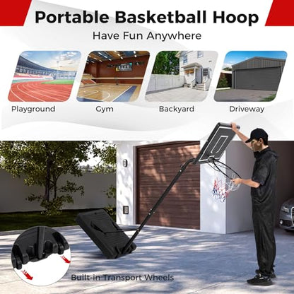 Goplus Portable Outdoor Basketball Hoop, 6.9-8.5 FT Adjustable Basketball Goal System w/Fillable Base, Shatterproof PC Backboard, Transport Wheels for Kids Teens Youth in Backyard Driveway Indoor